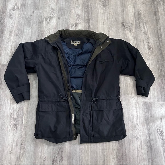 RFT Rainforest Heavy Goose Down Puffer Parka Jacket Coat Mens Large Black Hooded - Picture 1 of 13